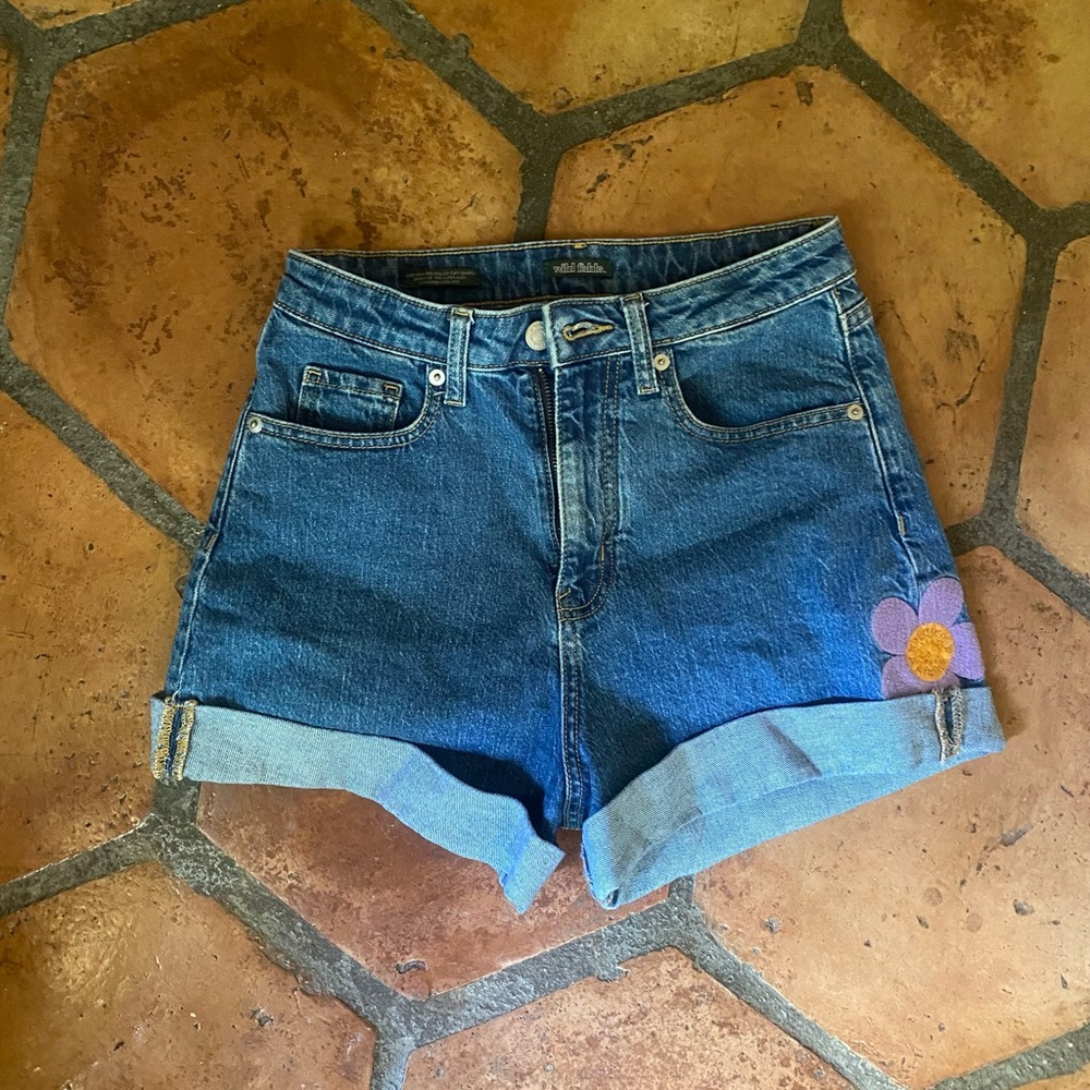 Wild Fable Blue Jean Shorts with Purple Floral Accent